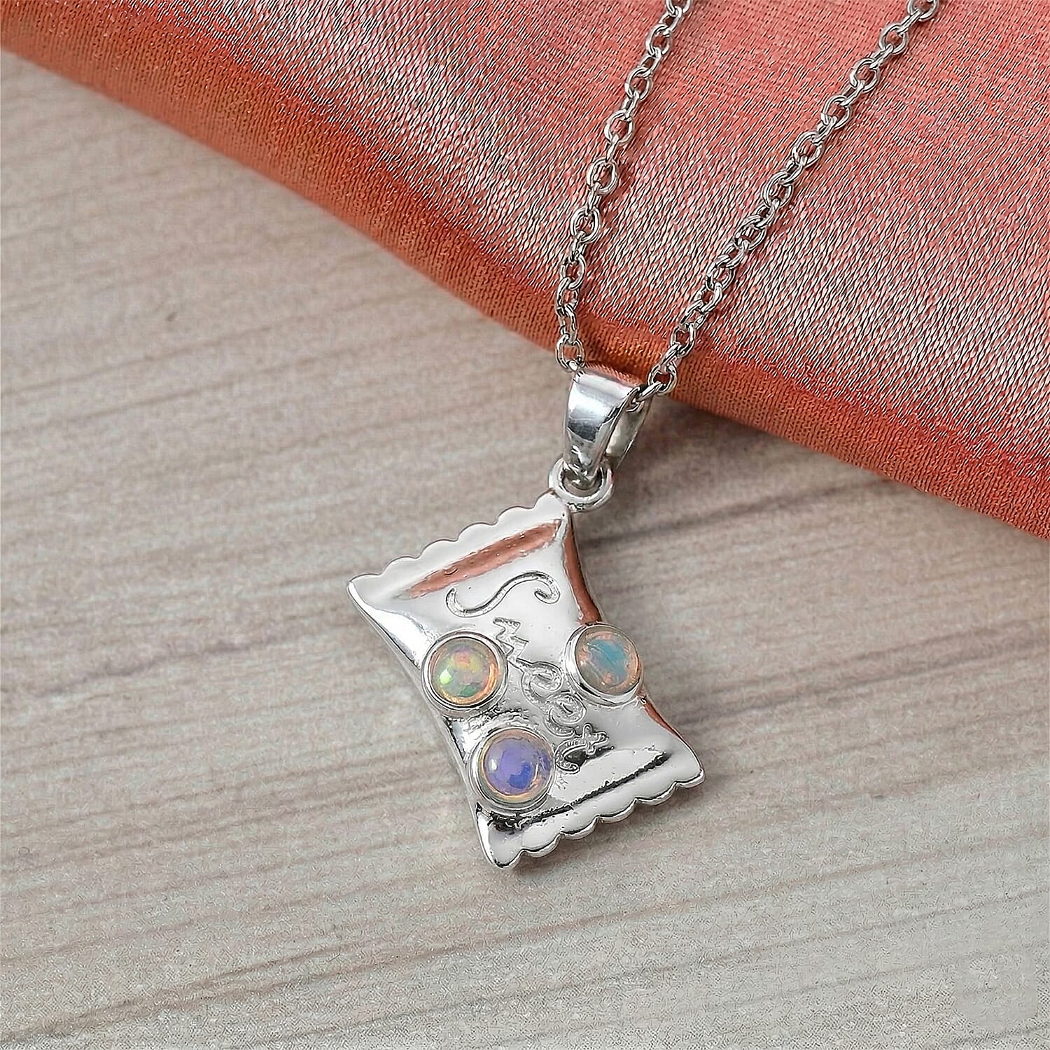 Opal 3.00 ctw Pendant in Silvertone with Stainless Steel Necklace 20 Inches