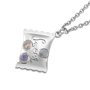 Opal 3.00 ctw Pendant in Silvertone with Stainless Steel Necklace 20 Inches