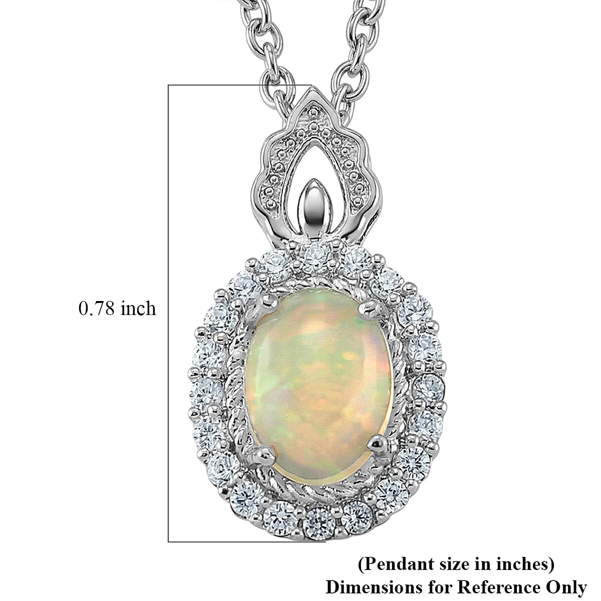 Opal and Simulated Diamond 6.00 ctw Pendant in Silvertone with Stainless Steel Necklace 20 Inches