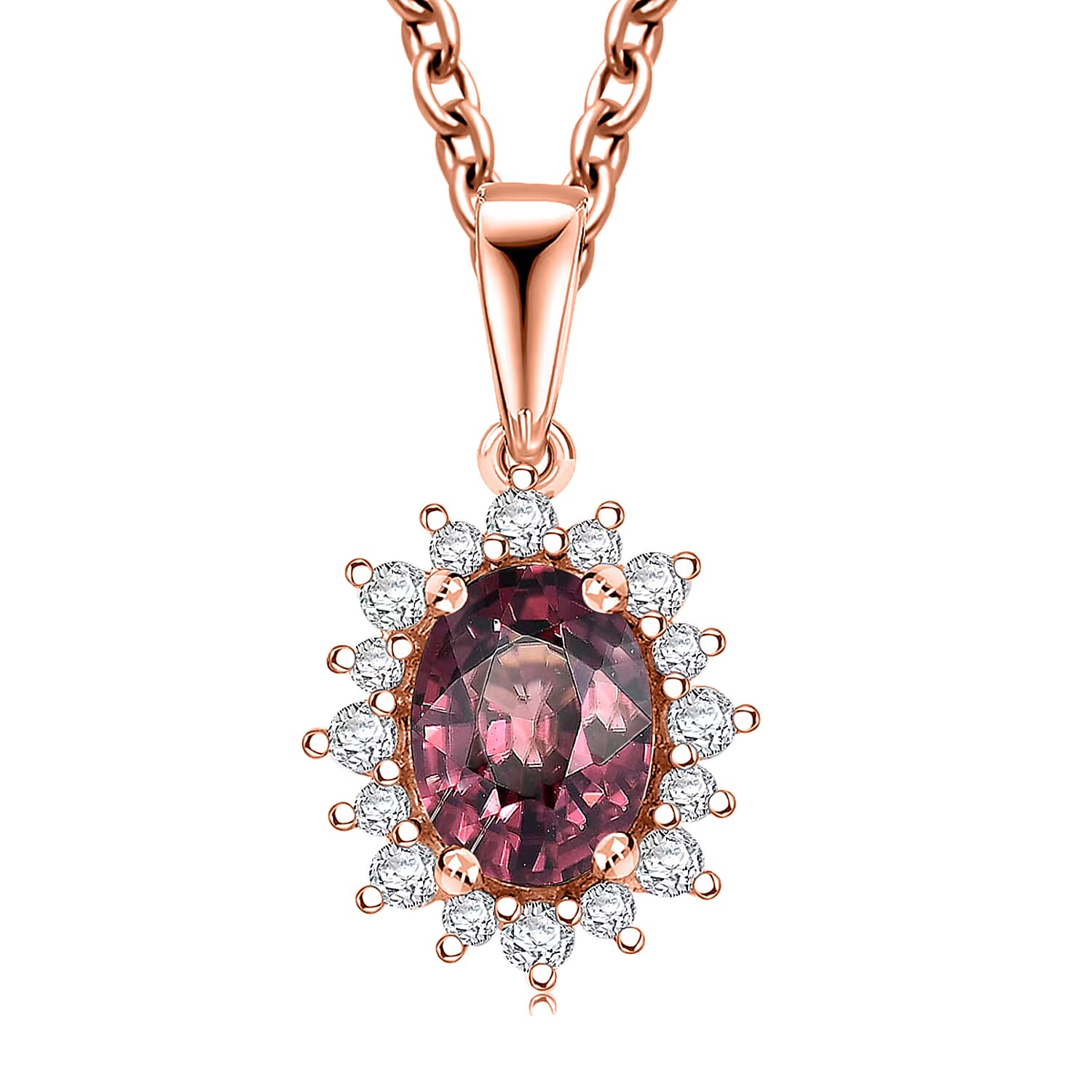 D'Joy Premium Raspberry Zircon and White Zircon 2.42 ctw Pendant Necklace in 18K Vermeil Rose Gold Over Sterling Silver 20 Inche