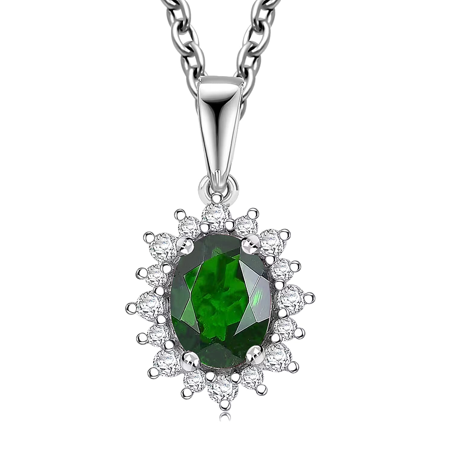 D'Joy Chrome Diopside and White Zircon 1.88 ctw Pendant Necklace in Rhodium Over Sterling Silver 20 Inches