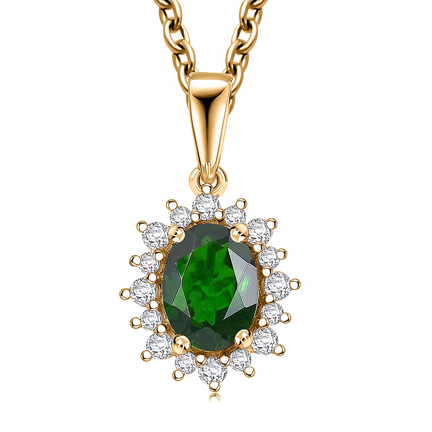 D'Joy Chrome Diopside and White Zircon 1.88 ctw Pendant Necklace in 18K Vermeil YG Over Sterling Silver 20 Inches