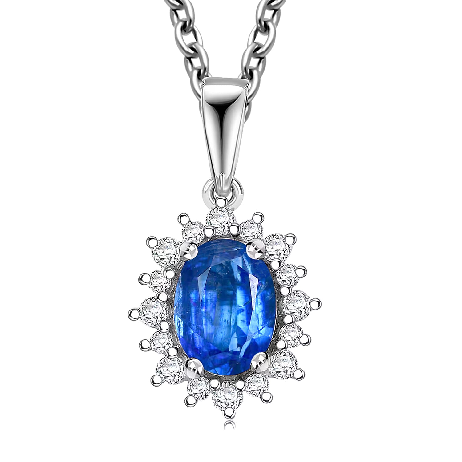 D'Joy Premium Kashmir Kyanite and White Zircon 1.97 ctw Pendant Necklace in Rhodium Over Sterling Silver 20 Inches
