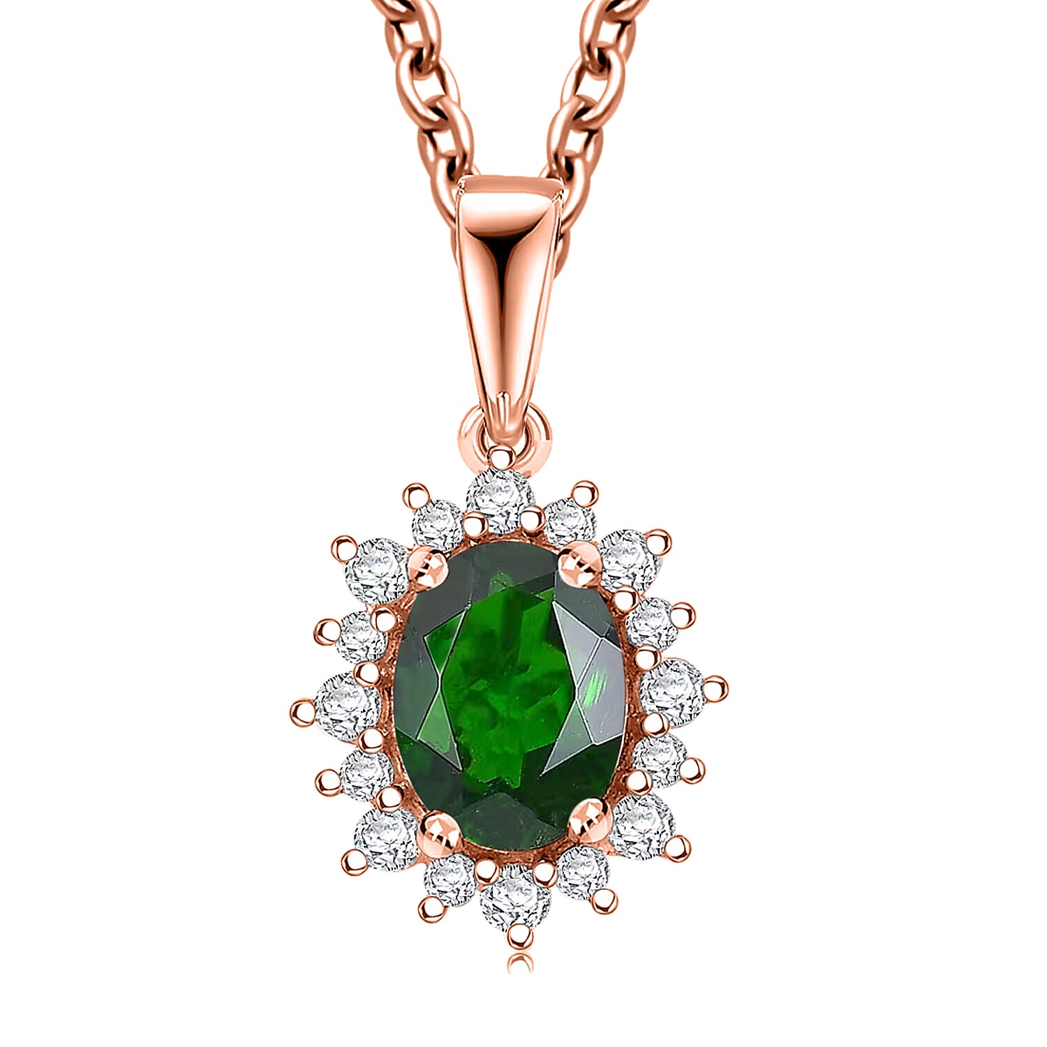 D'Joy Chrome Diopside and White Zircon 1.88 ctw Pendant Necklace in 18K Vermeil RG Over Sterling Silver 20 Inches