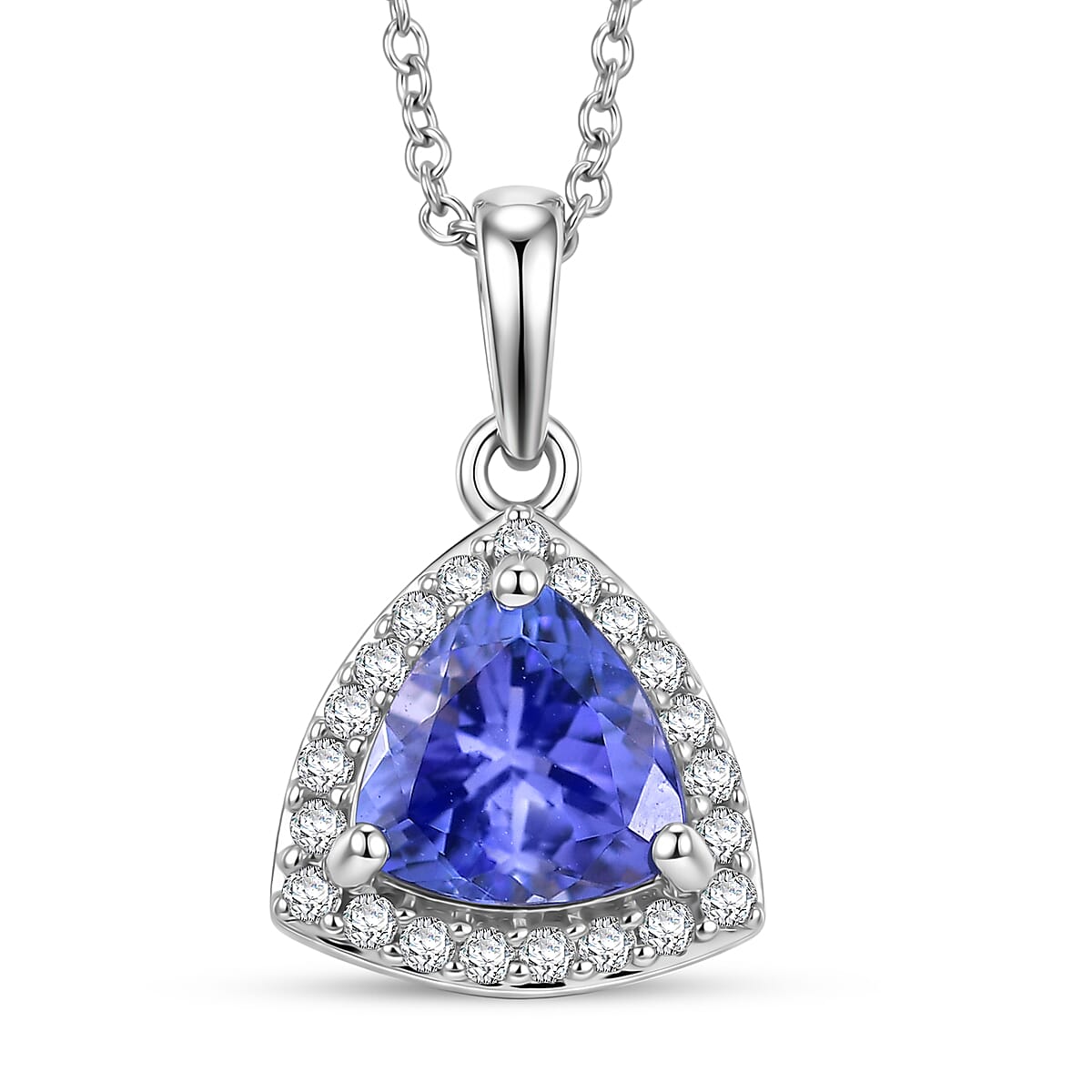 Premium Tanzanite and Lab Grown Diamond G-H SI 1.35 ctw Halo Pendant Necklace in 10K White Gold 20 Inches