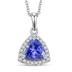 Premium Tanzanite and Lab Grown Diamond G-H SI 1.35 ctw Halo Pendant Necklace in 10K White Gold 20 Inches