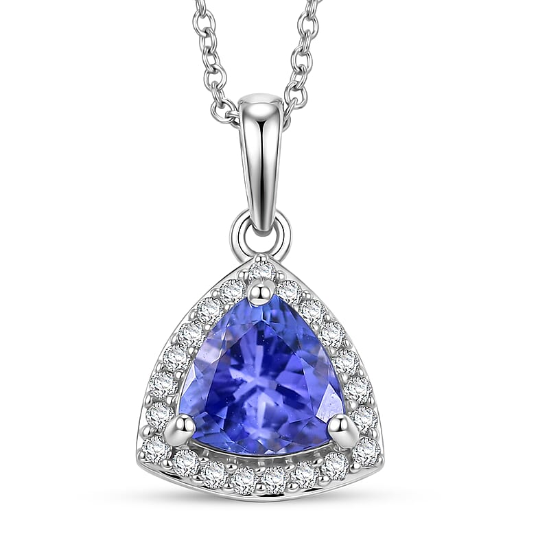 Premium Tanzanite and Lab Grown Diamond G-H SI 1.35 ctw Halo Pendant Necklace in 10K White Gold 20 Inches