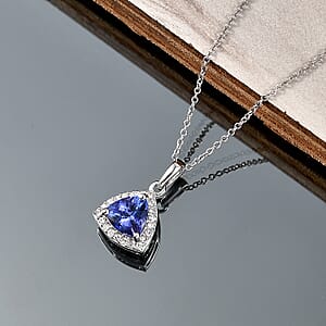 Premium Tanzanite and Lab Grown Diamond G-H SI 1.35 ctw Halo Pendant Necklace in 10K White Gold 20 Inches