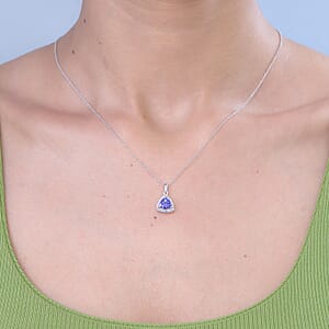 Premium Tanzanite and Lab Grown Diamond G-H SI 1.35 ctw Halo Pendant Necklace in 10K White Gold 20 Inches