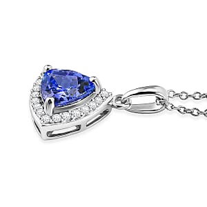 Premium Tanzanite and Lab Grown Diamond G-H SI 1.35 ctw Halo Pendant Necklace in 10K White Gold 20 Inches