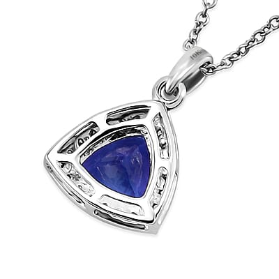 Premium Tanzanite and Lab Grown Diamond G-H SI 1.35 ctw Halo Pendant Necklace in 10K White Gold 20 Inches