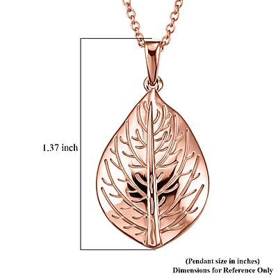 EverTrue Leaf Pendant in 14K RG Over Copper with ION Plated RG Stainless Steel Necklace 20 Inches