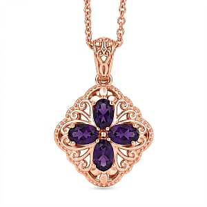 EverTrue African Amethyst 1.65 ctw Royal Clover Pendant in 14K RG Copper with ION Plated RG Stainless Steel Necklace 20 Inches
