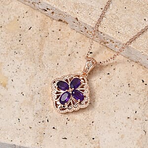EverTrue African Amethyst 1.65 ctw Royal Clover Pendant in 14K RG Copper with ION Plated RG Stainless Steel Necklace 20 Inches