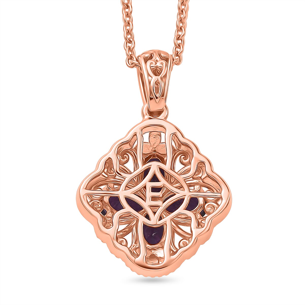 EverTrue African Amethyst 1.65 ctw Royal Clover Pendant in 14K RG Copper with ION Plated RG Stainless Steel Necklace 20 Inches image number 4