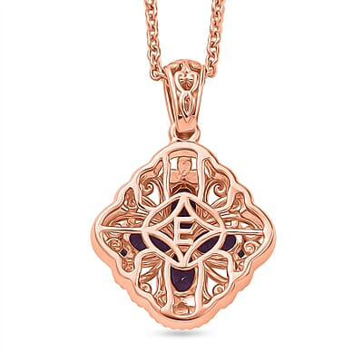 EverTrue African Amethyst 1.65 ctw Royal Clover Pendant in 14K RG Copper with ION Plated RG Stainless Steel Necklace 20 Inches