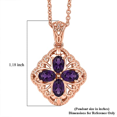 EverTrue African Amethyst 1.65 ctw Royal Clover Pendant in 14K RG Copper with ION Plated RG Stainless Steel Necklace 20 Inches