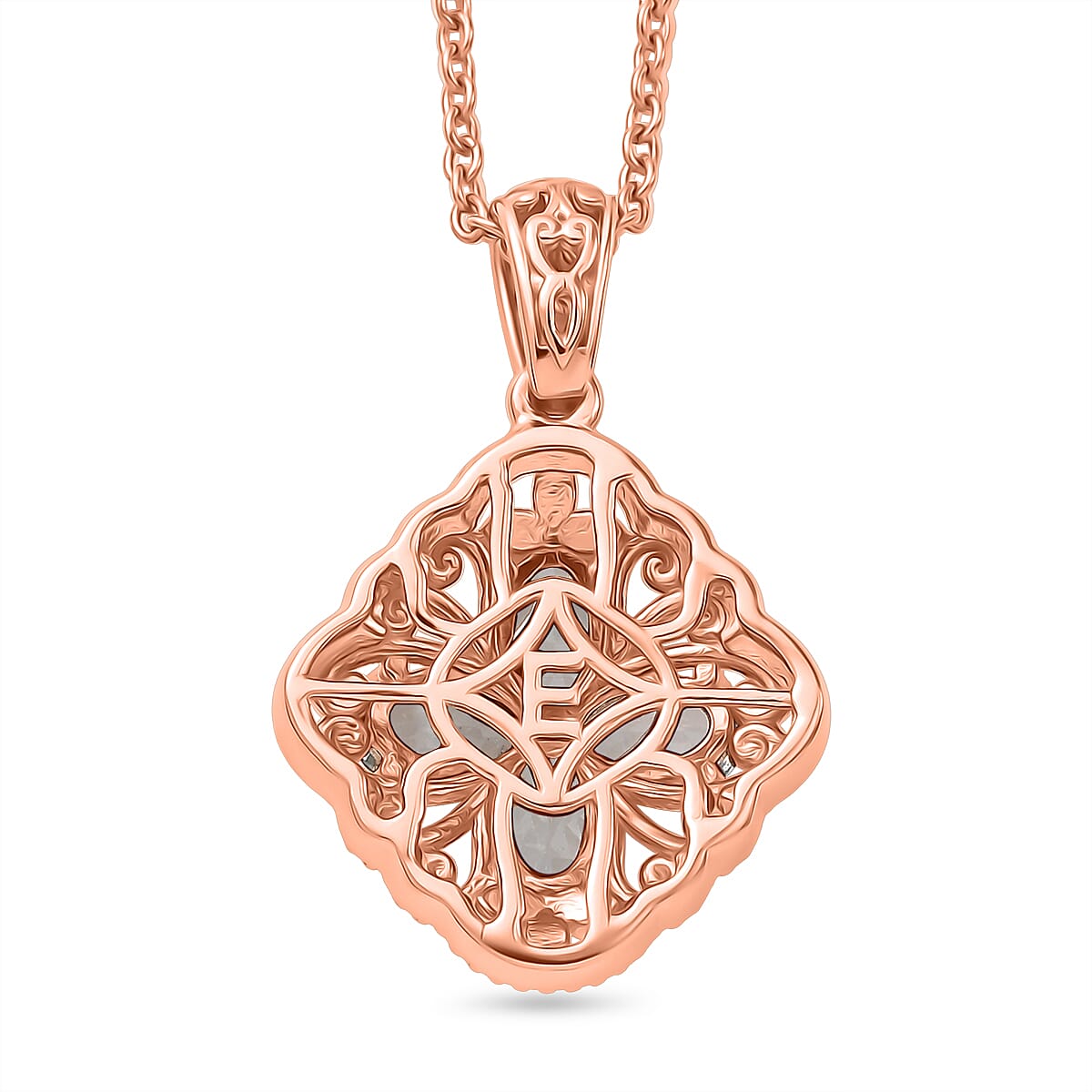 EverTrue Sky Bue Topaz 2.00 ctw Royal Clover Pendant in 14K RG Over Copper with ION Plated RG Stainless Steel Necklace 20 Inches