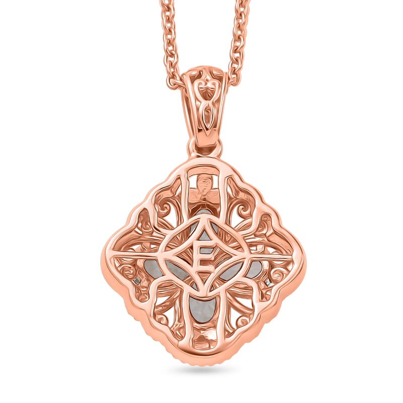 EverTrue Sky Bue Topaz 2.00 ctw Royal Clover Pendant in 14K RG Over Copper with ION Plated RG Stainless Steel Necklace 20 Inches