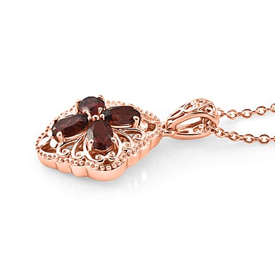EverTrue Mozambique Garnet 2.25 ctw Royal Clover Pendant in 14K RG Over Copper with ION Plated RG Stainless Steel Necklace 20 Inches
