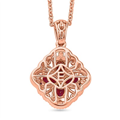 EverTrue Mozambique Garnet 2.25 ctw Royal Clover Pendant in 14K RG Over Copper with ION Plated RG Stainless Steel Necklace 20 Inches