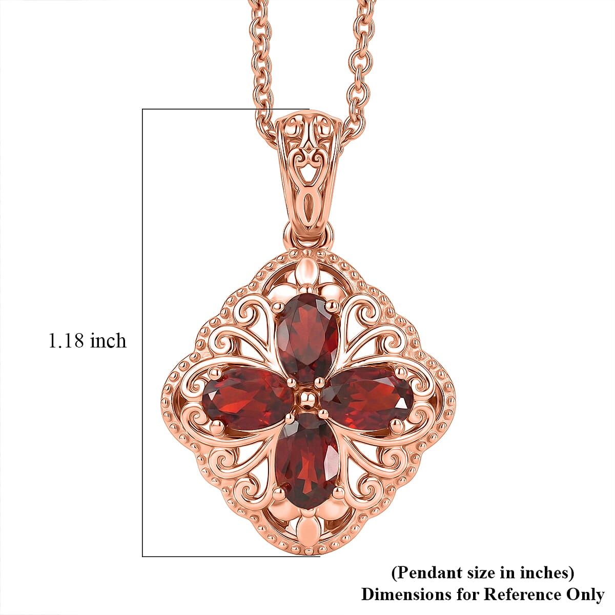 EverTrue Mozambique Garnet 2.25 ctw Royal Clover Pendant in 14K RG Over Copper with ION Plated RG Stainless Steel Necklace 20 Inches