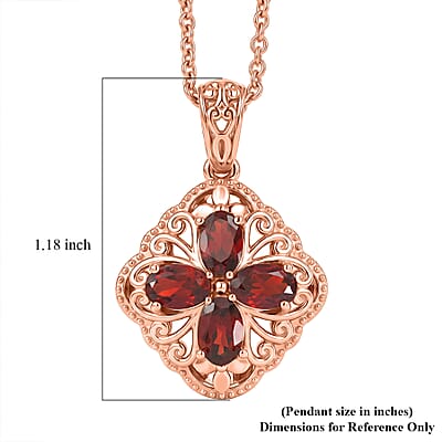 EverTrue Mozambique Garnet 2.25 ctw Royal Clover Pendant in 14K RG Over Copper with ION Plated RG Stainless Steel Necklace 20 Inches