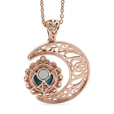 EverTrue Mojave Blue Turquoise 3.30 ctw Crescent Moon Pendant in 14K RG Over Copper with Magnet and ION Plated RG Stainless Steel Necklace 20 Inches