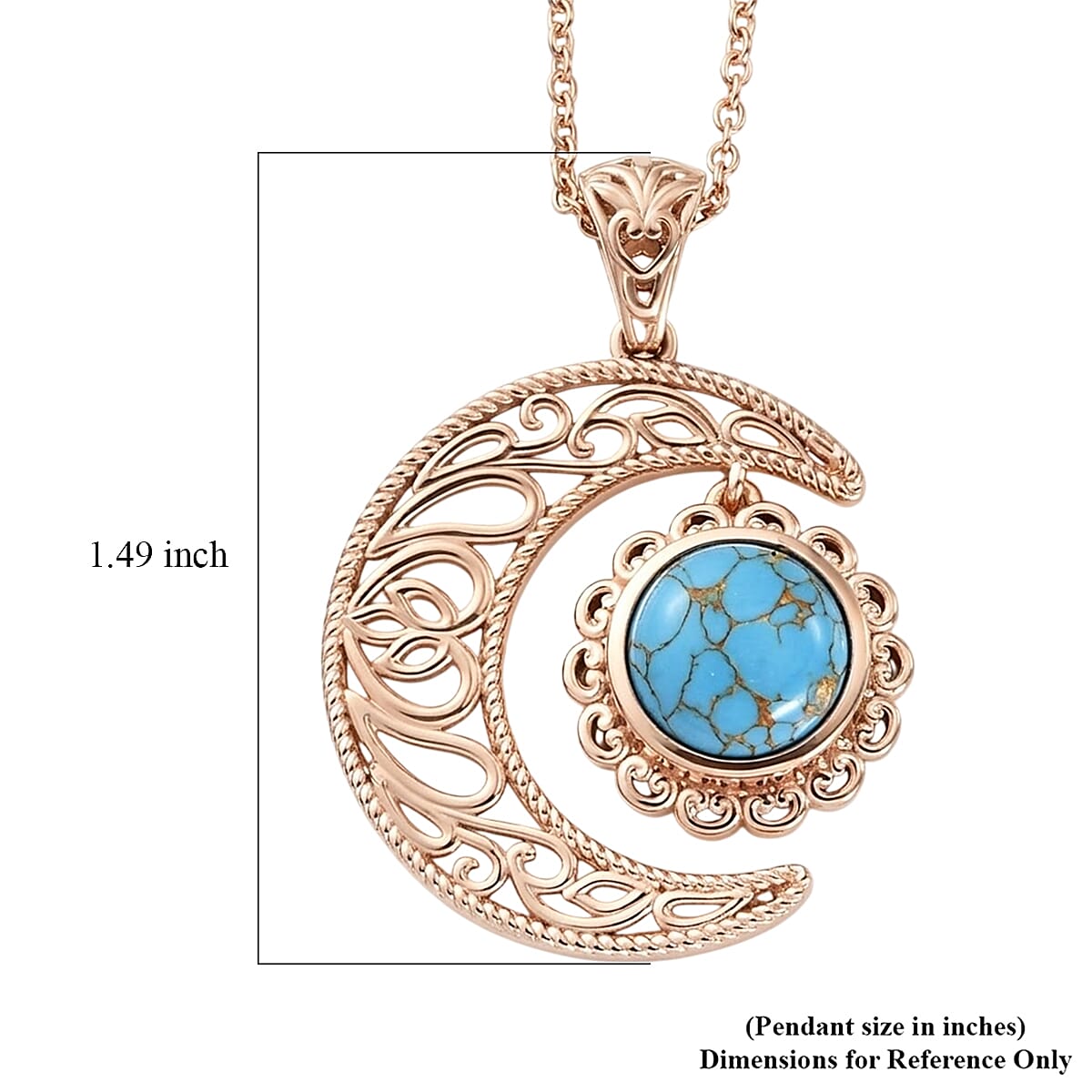 EverTrue Mojave Blue Turquoise 3.30 ctw Crescent Moon Pendant in 14K RG Over Copper with Magnet and ION Plated RG Stainless Steel Necklace 20 Inches image number 5