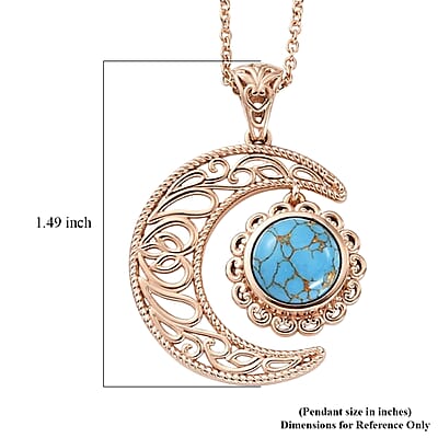 EverTrue Mojave Blue Turquoise 3.30 ctw Crescent Moon Pendant in 14K RG Over Copper with Magnet and ION Plated RG Stainless Steel Necklace 20 Inches