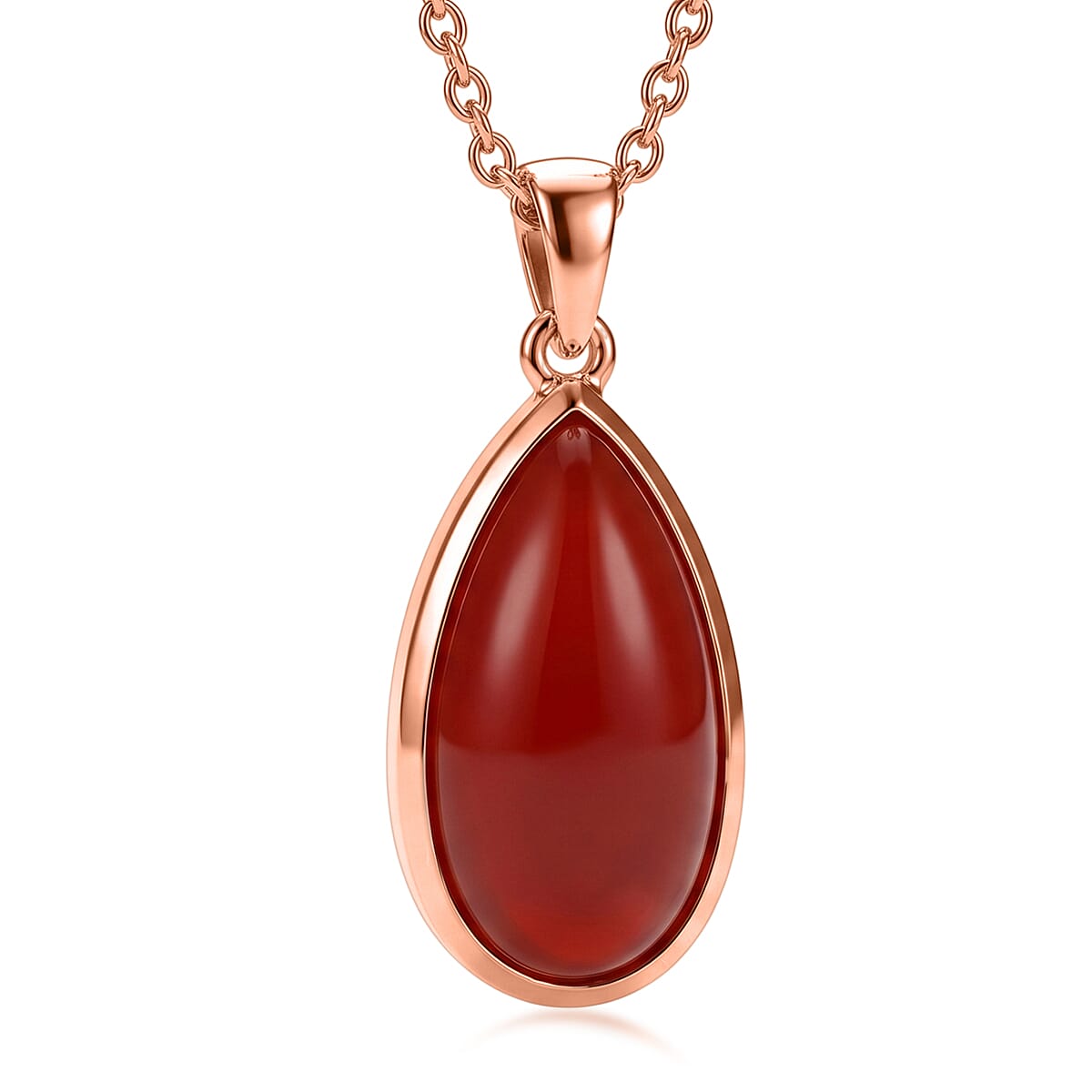 EverTrue Red Onyx 8.75 ctw Drop Pendant in 14K RG Over Copper with Magnet and ION Plated RG Stainless Steel Necklace 20 Inches