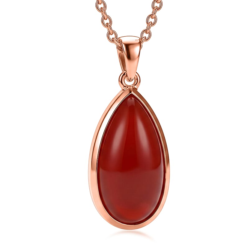 EverTrue Red Onyx 8.75 ctw Drop Pendant in 14K RG Over Copper with Magnet and ION Plated RG Stainless Steel Necklace 20 Inches