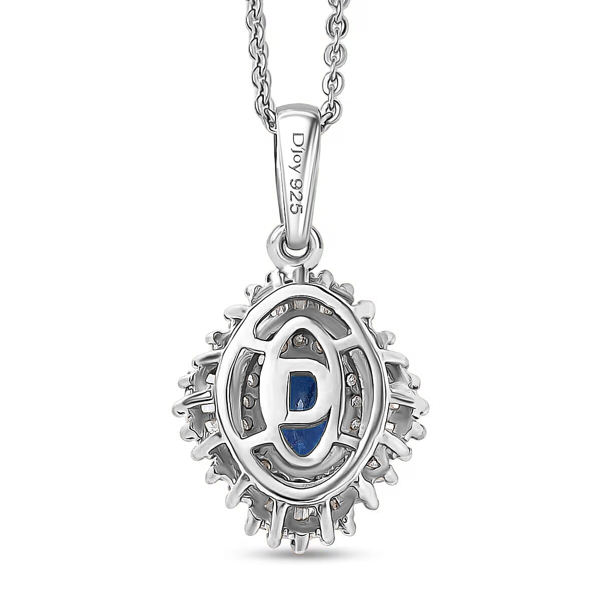 D'Joy Ceylon Blue Sapphire and Diamond 1.00 ctw Pendant Necklace in Rhodium Over Sterling Silver 20 Inches
