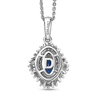 D'Joy Ceylon Blue Sapphire and Diamond 1.00 ctw Pendant Necklace in Rhodium Over Sterling Silver 20 Inches