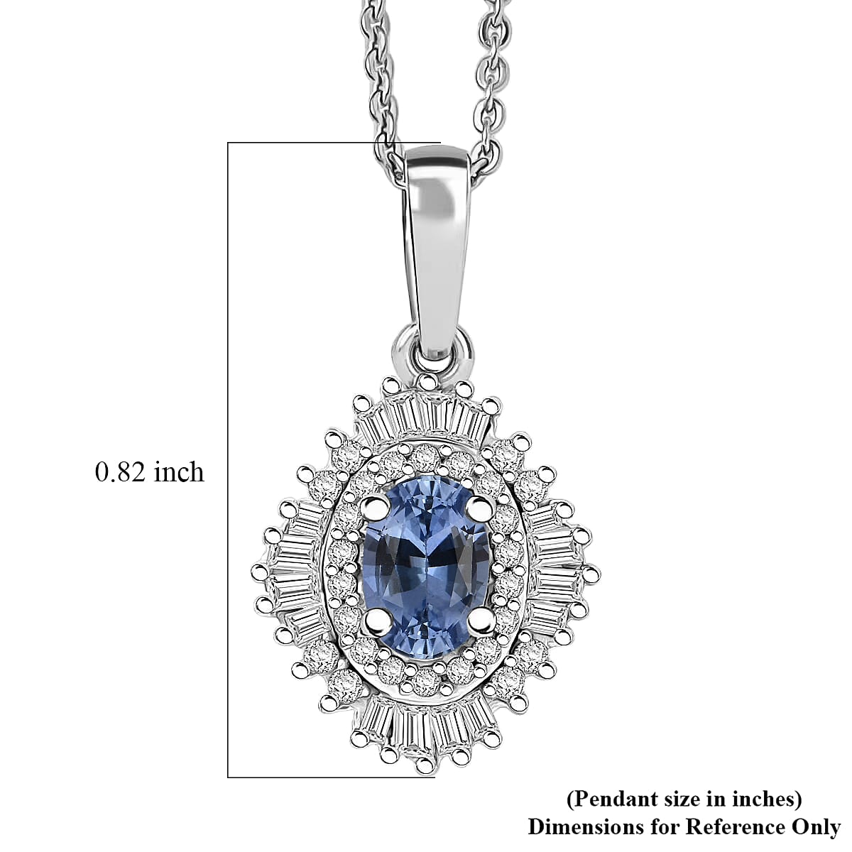 D'Joy Ceylon Blue Sapphire and Diamond 1.00 ctw Pendant Necklace in Rhodium Over Sterling Silver 20 Inches