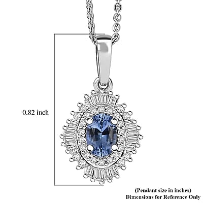 D'Joy Ceylon Blue Sapphire and Diamond 1.00 ctw Pendant Necklace in Rhodium Over Sterling Silver 20 Inches