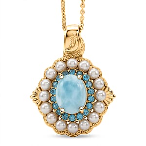 D'Joy AAA Larimar and Multi Gemstone 2.50 ctw Pendant Necklace in 18K Vermeil Yellow Gold Sterling Silver 20 Inches
