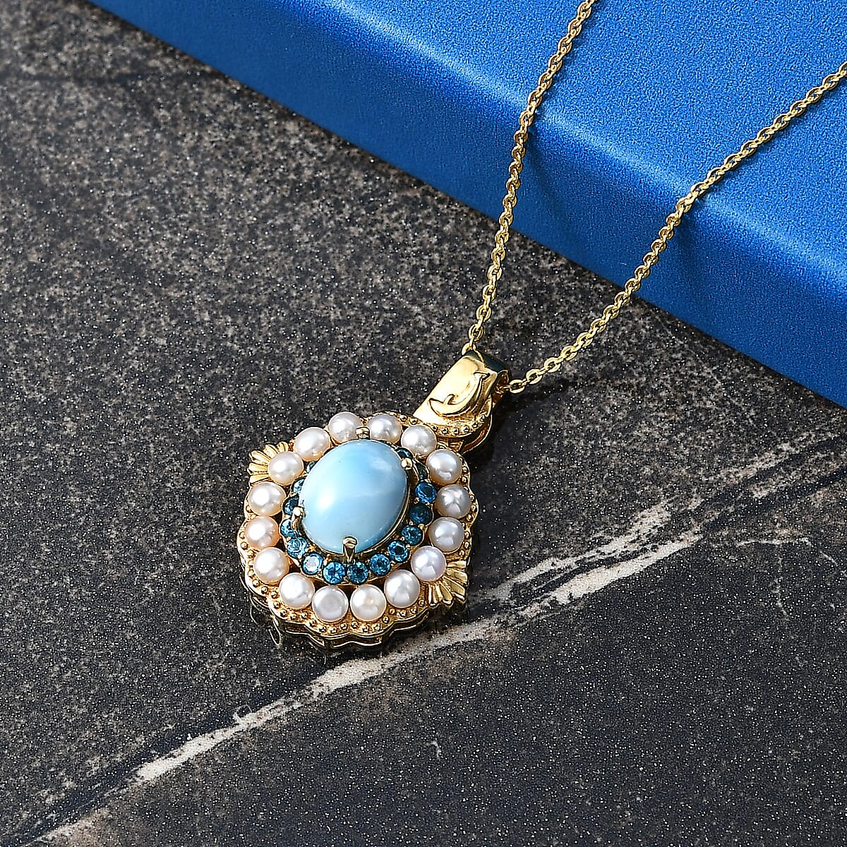 D'Joy AAA Larimar and Multi Gemstone 2.50 ctw Pendant Necklace in 18K Vermeil Yellow Gold Sterling Silver 20 Inches image number 1
