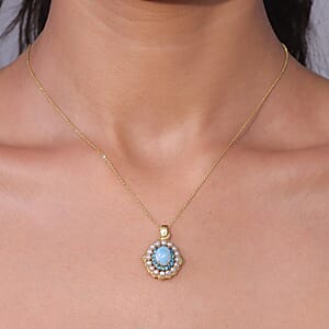 D'Joy AAA Larimar and Multi Gemstone 2.50 ctw Pendant Necklace in 18K Vermeil Yellow Gold Sterling Silver 20 Inches