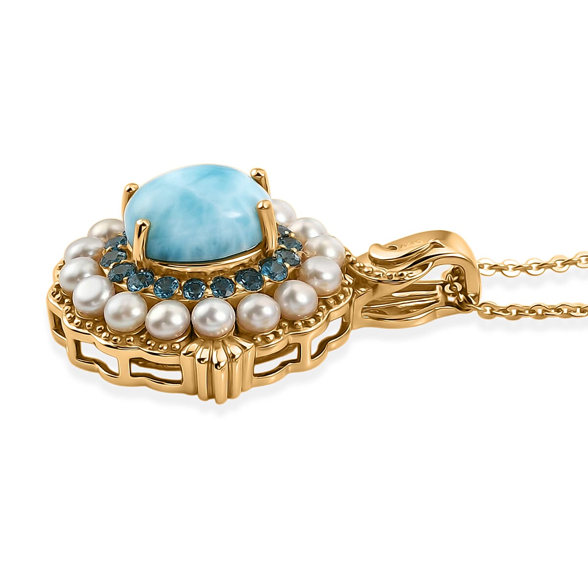 D'Joy AAA Larimar and Multi Gemstone 2.50 ctw Pendant Necklace in 18K Vermeil Yellow Gold Sterling Silver 20 Inches image number 3