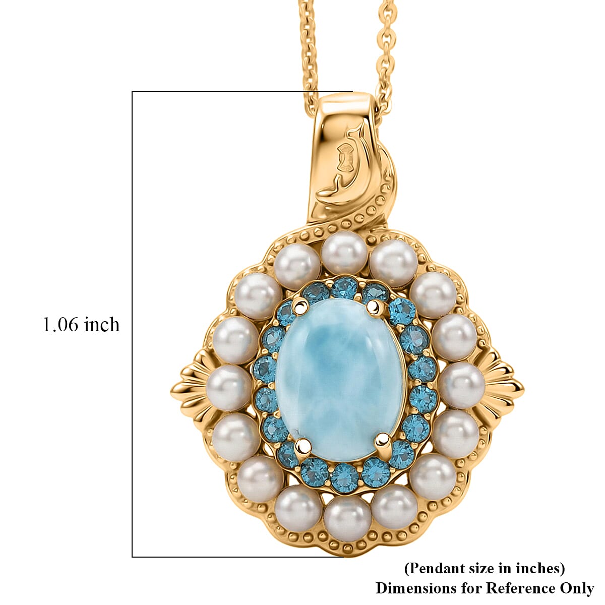 D'Joy AAA Larimar and Multi Gemstone 2.50 ctw Pendant Necklace in 18K Vermeil Yellow Gold Sterling Silver 20 Inches image number 5
