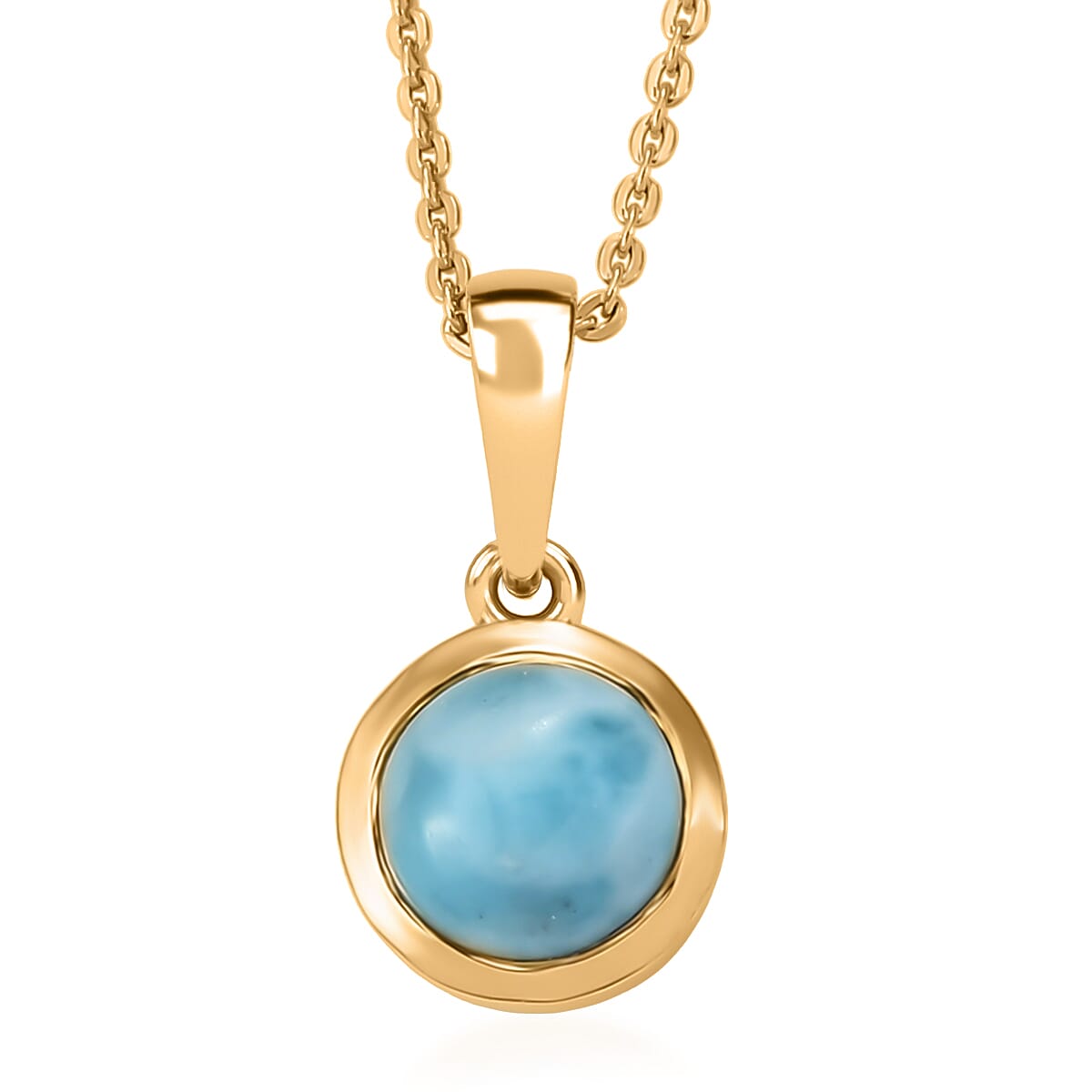D'Joy AAA Larimar 1.80 ctw Ocean Dot Pendant Necklace in 18K Yellow Gold Over Sterling Silver 20 Inches