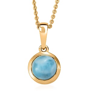 D'Joy AAA Larimar 1.80 ctw Ocean Dot Pendant Necklace in 18K Yellow Gold Over Sterling Silver 20 Inches
