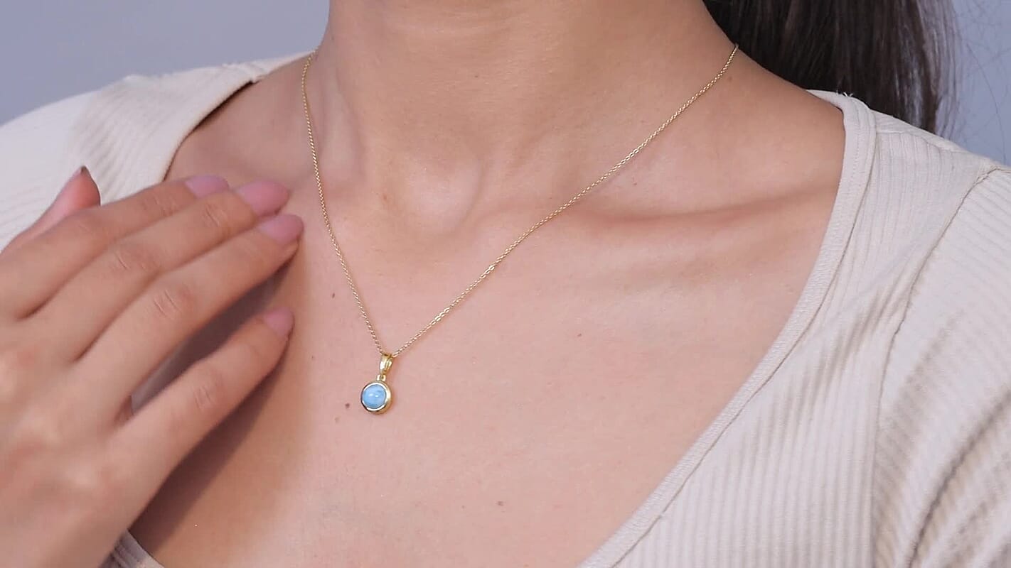 D'Joy AAA Larimar 1.80 ctw Ocean Dot Pendant Necklace in 18K Yellow Gold Over Sterling Silver 20 Inches