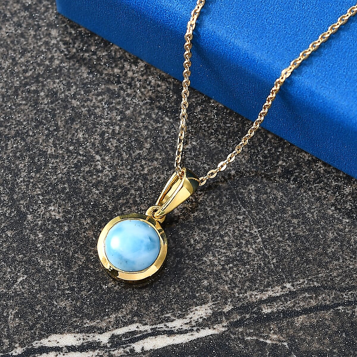 D'Joy AAA Larimar 1.80 ctw Ocean Dot Pendant Necklace in 18K Yellow Gold Over Sterling Silver 20 Inches image number 1