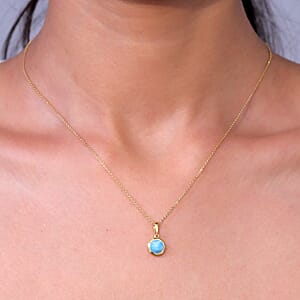 D'Joy AAA Larimar 1.80 ctw Ocean Dot Pendant Necklace in 18K Yellow Gold Over Sterling Silver 20 Inches