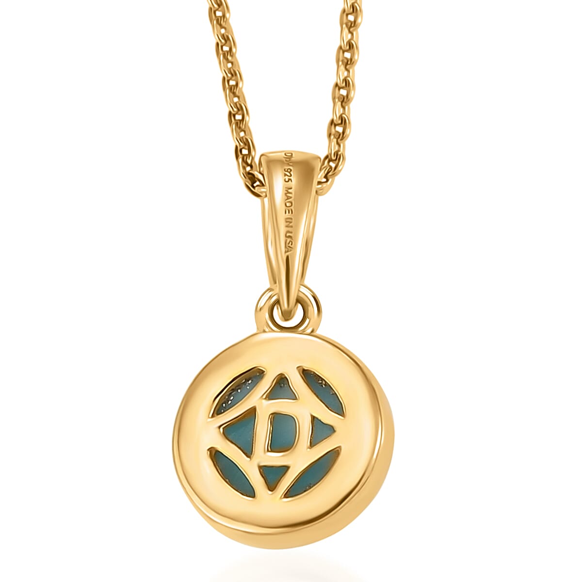 D'Joy AAA Larimar 1.80 ctw Ocean Dot Pendant Necklace in 18K Yellow Gold Over Sterling Silver 20 Inches