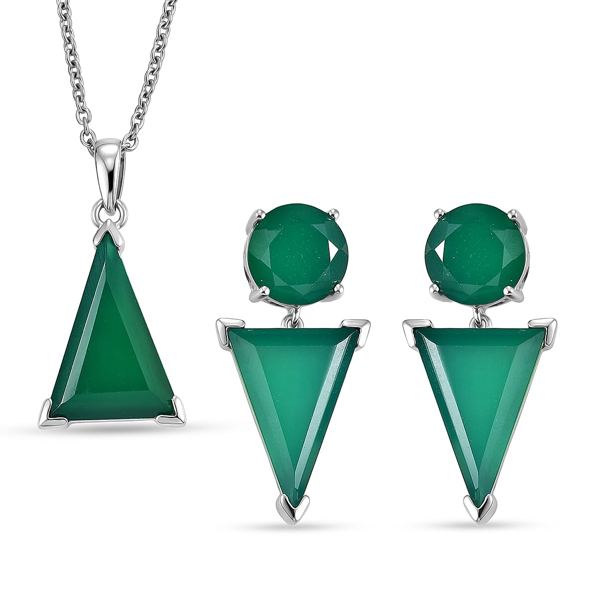 EverTrue Verde Onyx 24.50 ctw Earrings and Pendant in Platinum Bond with Stainless Steel Necklace 20 Inches