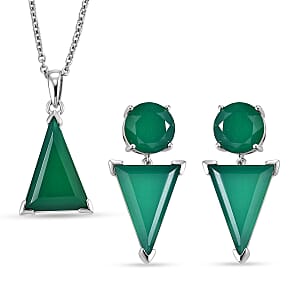 EverTrue Verde Onyx 24.50 ctw Earrings and Pendant in Platinum Bond with Stainless Steel Necklace 20 Inches