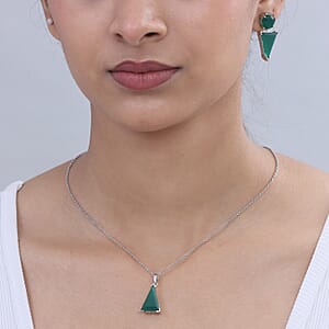 EverTrue Verde Onyx 24.50 ctw Earrings and Pendant in Platinum Bond with Stainless Steel Necklace 20 Inches